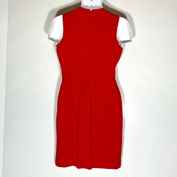 Calvin Klein SZ 6 Red Fitted Column Dress Ruffle Formal Career Party Wedding Gue - Picture 6 of 7
